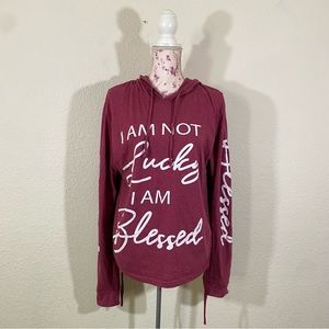 On Fire sz:2X Not Lucky, Blessed Dull-Burgundy Cinch Side Sleeve Pullover Hoodie